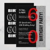 60e verjaardag Modern Red Silver Black D845 Kaart (Voorkant / Achterkant)