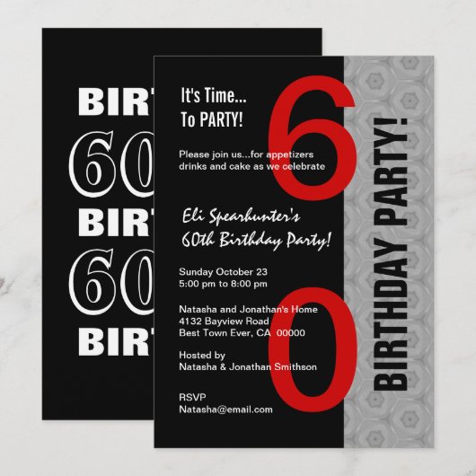 60e verjaardag Modern Red Silver Black D845 Kaart (Voorkant / Achterkant)