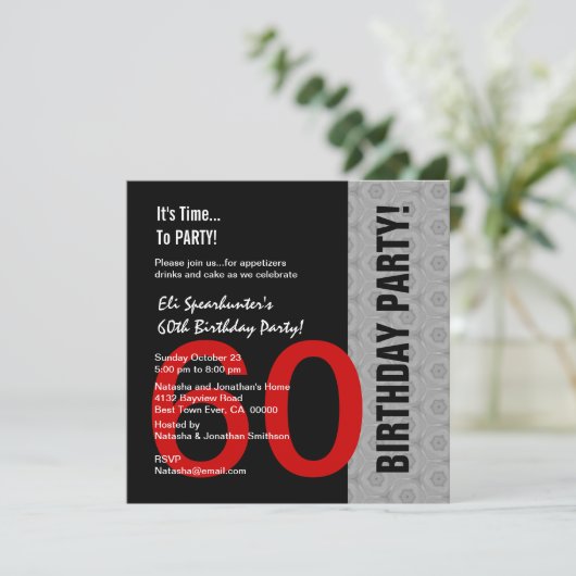 60e verjaardag Modern Red Silver Black Funny D844 Kaart (Staand voorkant)