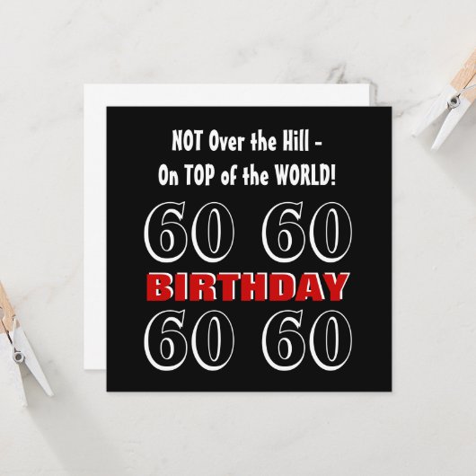 60e verjaardag Modern Red Silver Black Funny W1028 Kaart (Voorkant / Achterkant in situ)