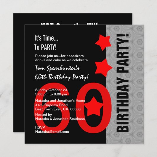 60e Verjaardag Modern Rood Zilver Zwart Funny A01 Kaart (Voorkant / Achterkant)