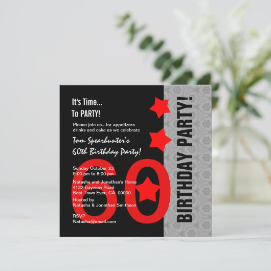 60e Verjaardag Modern Rood Zilver Zwart Funny A01 Kaart (Staand voorkant)