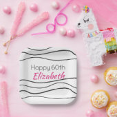 60e Verjaardag Modern ROZE Zwart Papier Bord (Feest)