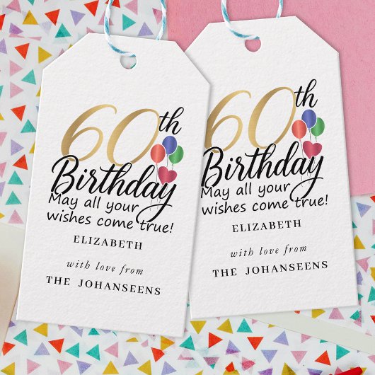 60e Verjaardag Modern Script Typografie Goud Zesti Cadeaulabel