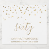 60e verjaardag Moderne gouden driehoek Confetti wi Sparkling Wijnetiket (Enkel label)