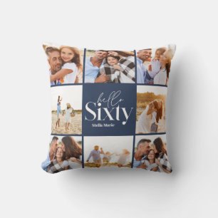 60e verjaardag moderne marine fotocollage eenvoudi kussen