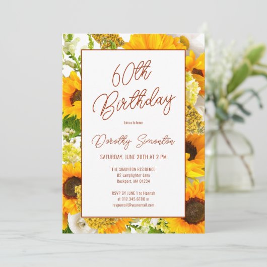 60e verjaardag Moderne Zonnebloem Bloemen Kaart (Staand voorkant)