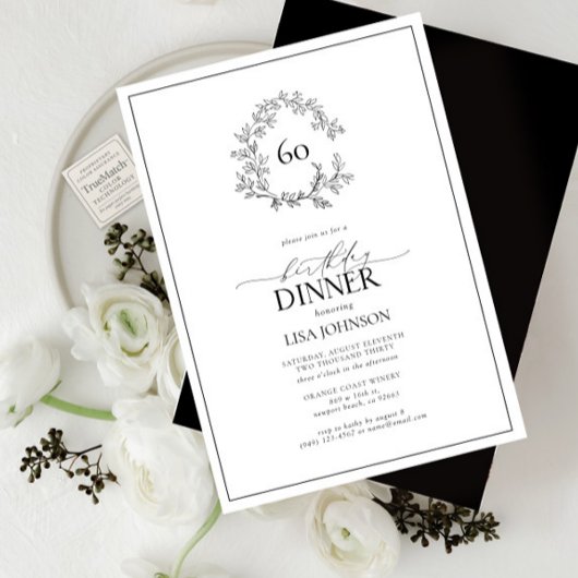60e verjaardag Moderne Zwart & Wit Bladkam Kaart