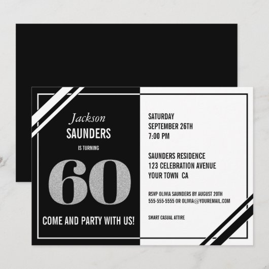60e verjaardag Moderne Zwarte en Witte Partij Kaart (Voorkant / Achterkant)