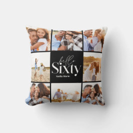 60e verjaardag moderne zwarte fotocollage eenvoudi kussen