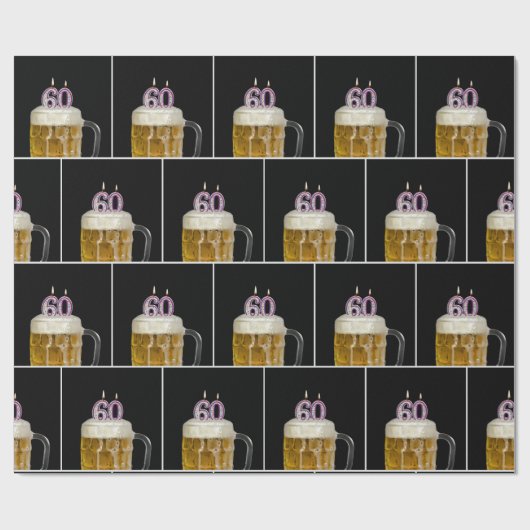 60e verjaardag Mok bier met kaarsen Cadeaupapier (Vlak)