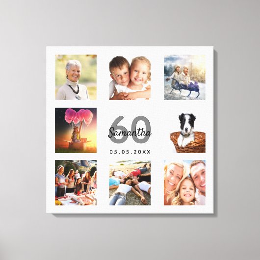 60e verjaardag: Monogram voor het collage van witt Canvas Afdruk (Voorkant)