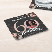 60e verjaardag Moody Floral Pink Custom Foto Kartonnen Onderzetters (Schuin)