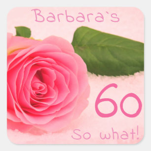60e verjaardag Motivatie Roze Roze Floral Name Vierkante Sticker