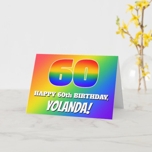 60e verjaardag: Multicolored regenboogpatronen # 6 Kaart (Gele Bloem)