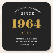 60e Verjaardag Naam 1964 Zwart Goud Elegant Chic Kartonnen Onderzetters (Voorkant)