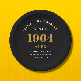 60e Verjaardag Naam 1964 Zwart Goud Elegant Chic Papieren Bordje