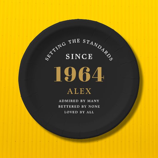 60e Verjaardag Naam 1964 Zwart Goud Elegant Chic Papieren Bordje