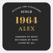 60e Verjaardag Naam 1964 Zwart Goud Elegant Chic Vierkante Sticker (Voorkant)