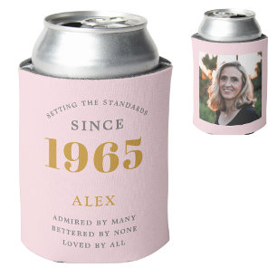 60e Verjaardag Naam 1965 Chic Roze Grijs Foto Blikjeskoeler