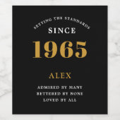 60e verjaardag naam 1965 zwart goud elegante Chic Wijn Etiket (Enkel label)