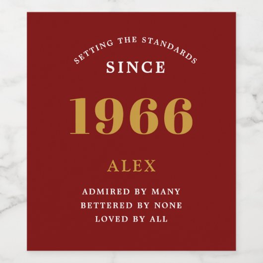 60e verjaardag naam 1966 rood goud elegante Chic Wijn Etiket (Enkel label)