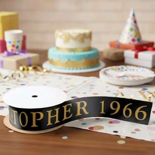 60e verjaardag naam 1966 zwart goud elegant chic satijnen lint