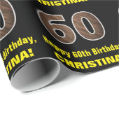 60e verjaardag: Naam & Faux Wood Grain Patroon "60 Cadeaupapier (Rol Hoek)