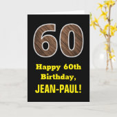 60e verjaardag: naam, Faux Wood Grain Patroon "60" Kaart (Gele Bloem)