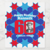 60e verjaardag naam foto aangepaste wijnlabels wijn etiket (Enkel label)