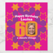 60e verjaardag naam roze foto aangepaste wijnlabel wijn etiket (Enkel label)