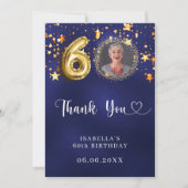 60e verjaardag navy blauw goud sterren foto bedankkaart (Voorkant)