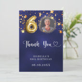 60e verjaardag navy blauw goud sterren foto bedankkaart (Staand voorkant)