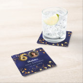 60e verjaardag navy blauw goud sterren foto kartonnen onderzetters (Insitu)