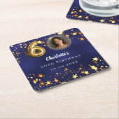 60e verjaardag navy blauw goud sterren foto kartonnen onderzetters (Schuin)