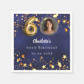 60e verjaardag navy blauw goud sterren foto servet (Voorkant)