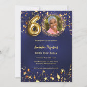 60e verjaardag navy blauw gouden sterren foto luxe kaart (Voorkant)