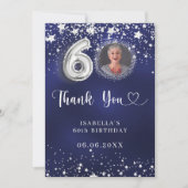 60e verjaardag navy blauw zilveren sterren foto bedankkaart (Voorkant)