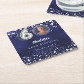 60e verjaardag navy blauw zilveren sterren foto kartonnen onderzetters (Schuin)