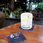 60e verjaardag navy blauw zilveren sterren foto kartonnen onderzetters