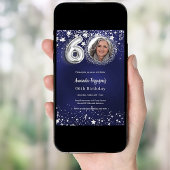 60e verjaardag navy blauw zilveren sterren foto lu kaart