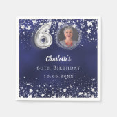 60e verjaardag navy blauw zilveren sterren foto servet (Voorkant)