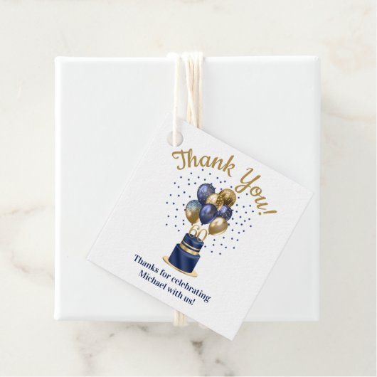 60e verjaardag Navy Blue Balloon Cake Bedankt Bedankjes Labels (In situ)