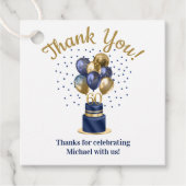 60e verjaardag Navy Blue Balloon Cake Bedankt Bedankjes Labels (Voorkant)