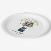 60e verjaardag Navy Blue Balloon Cake Papieren Bordje (Gekanteld)