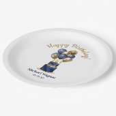 60e verjaardag Navy Blue Balloon Cake Papieren Bordje (Gekanteld)