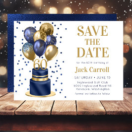 60e verjaardag Navy Blue Balloon Cake Save The Date