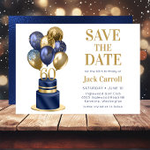 60e verjaardag Navy Blue Balloon Cake Save The Date