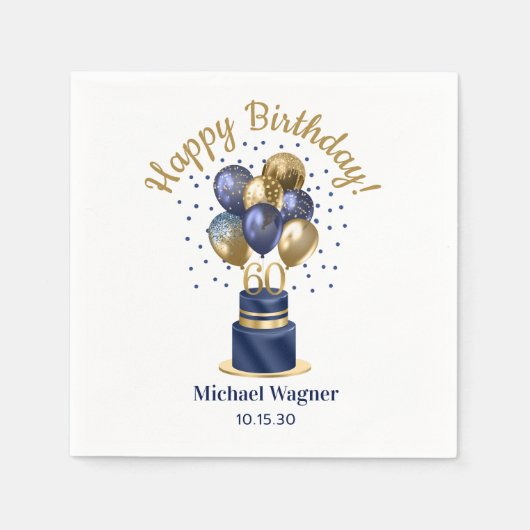 60e verjaardag Navy Blue Balloon Cake Servet (Voorkant)