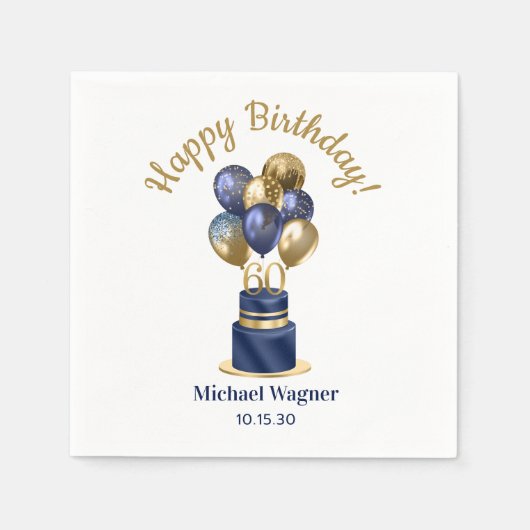 60e verjaardag Navy Blue Balloon Cake Servet (Voorkant)